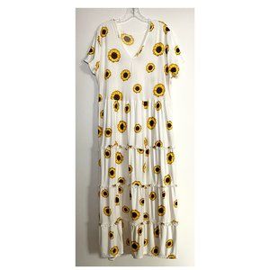 Sunflower Maxi Dress ~ Soft Knit ~ Bright Sunshine Boho Print